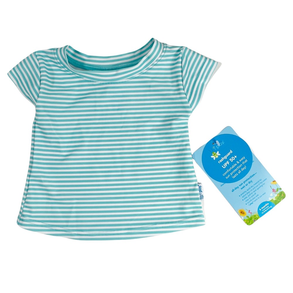 I Play Blue Striped Infant Rash Guard Swim Shirt SPF 50 Sz 6 months‎